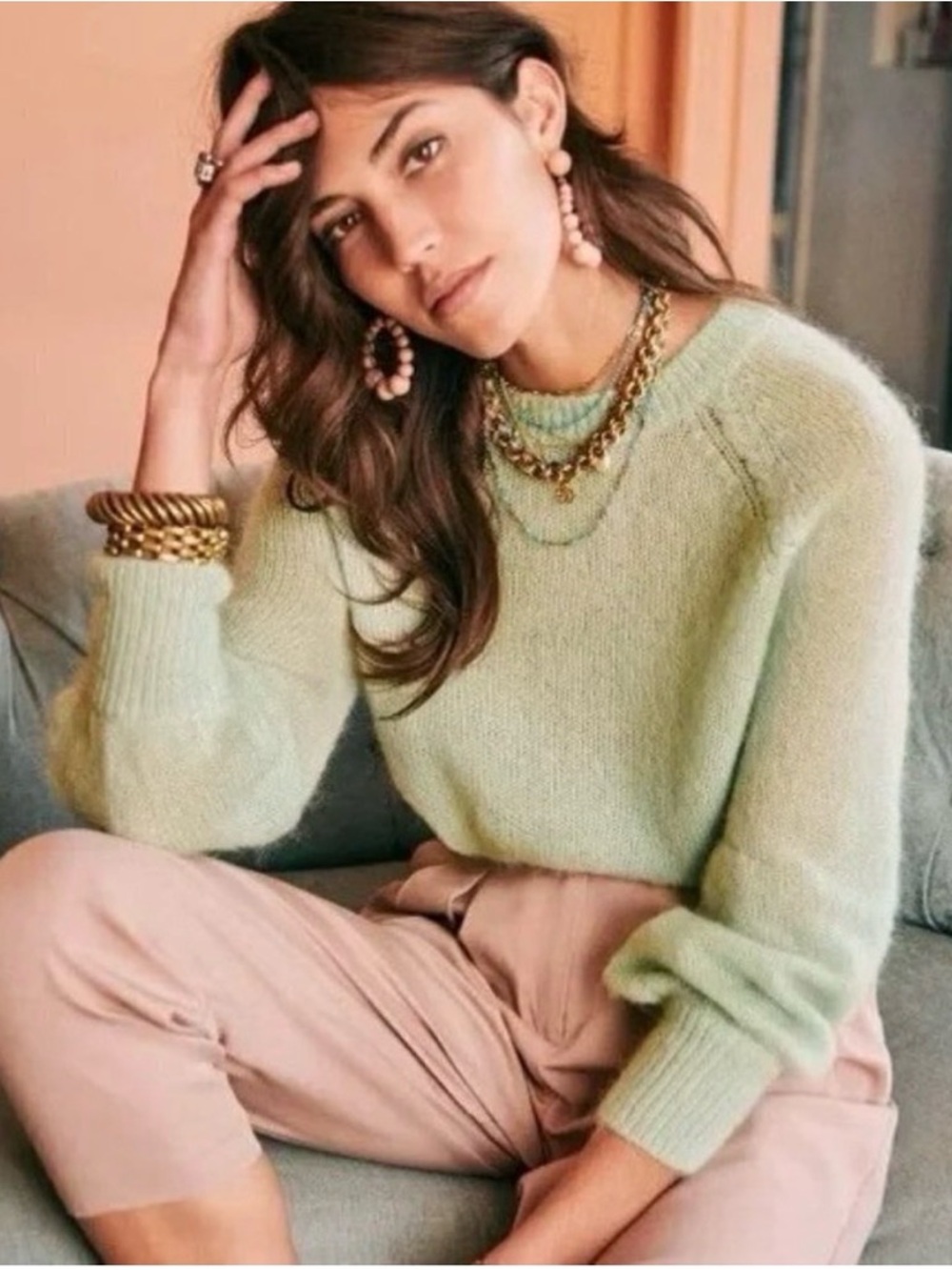 Sezane Alberto Jumper Sweater Mint Green Merino Wool Crewneck Small
